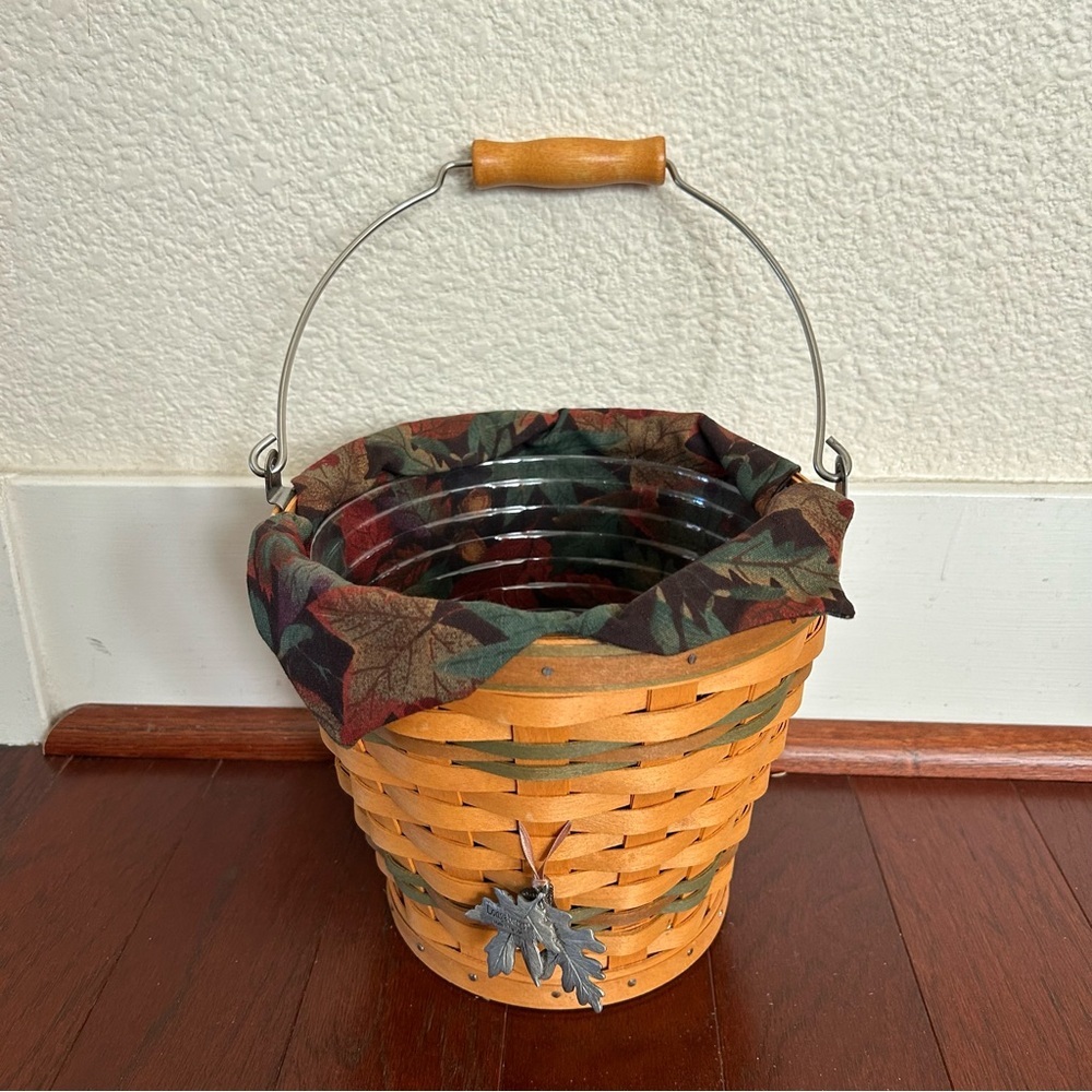 Longaberger 2002 Sage Autumn Pail Basket Set with Liner and Protector